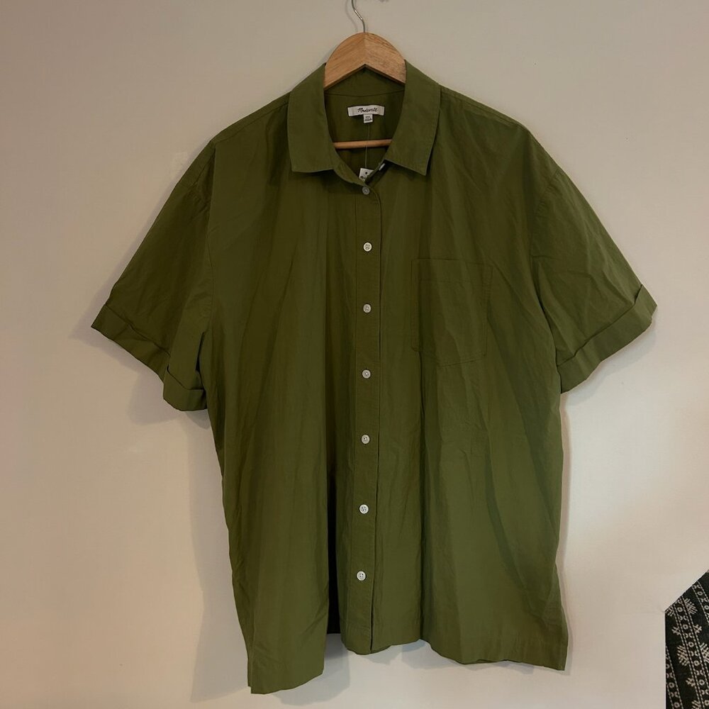 NWT Madewell | Poplin Short Sleeve Button Down Shirt | XXL | Sweet Pine